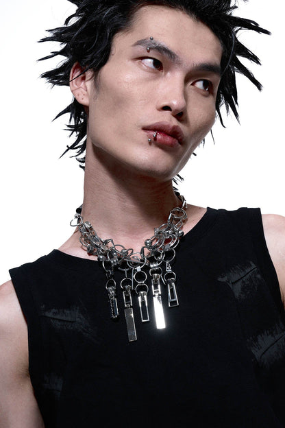 Chic Divergent Zipper Chain Necklace -  avant-garde - Avant-Garde Zipper Chain Necklace with Unique Charms - View 3