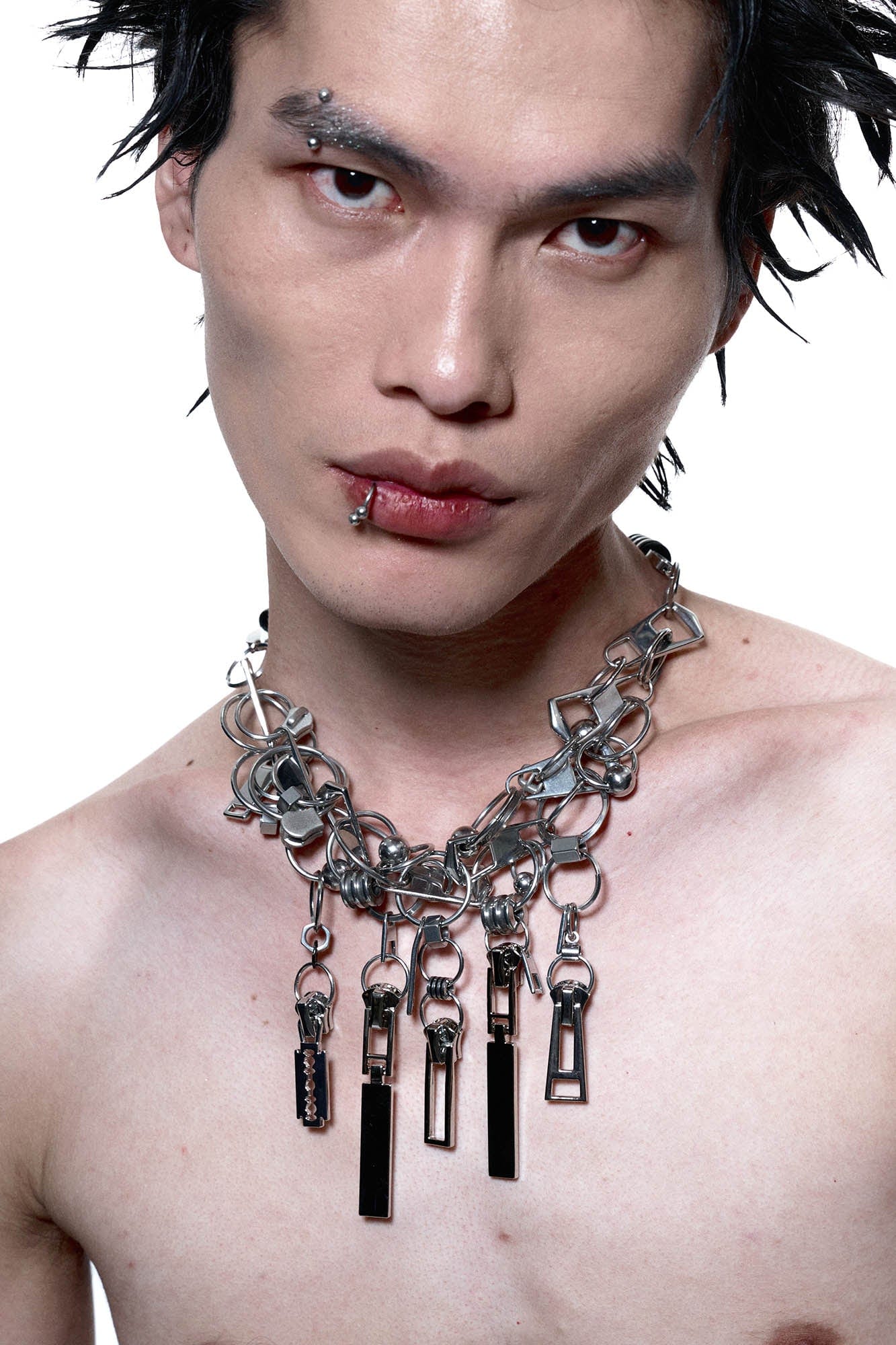 Chic Divergent Zipper Chain Necklace -  industrial fashion accessories - Avant-Garde Zipper Chain Necklace with Unique Charms - View 4