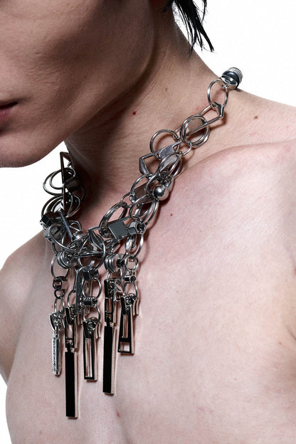 Chic Divergent Zipper Chain Necklace -  metal chain - Avant-Garde Zipper Chain Necklace with Unique Charms - View 6