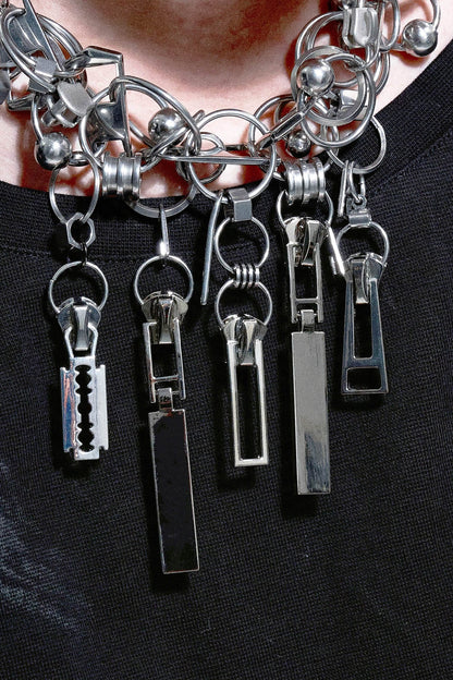 Chic Divergent Zipper Chain Necklace -  stainless steel jewelry - Avant-Garde Zipper Chain Necklace with Unique Charms - View 7