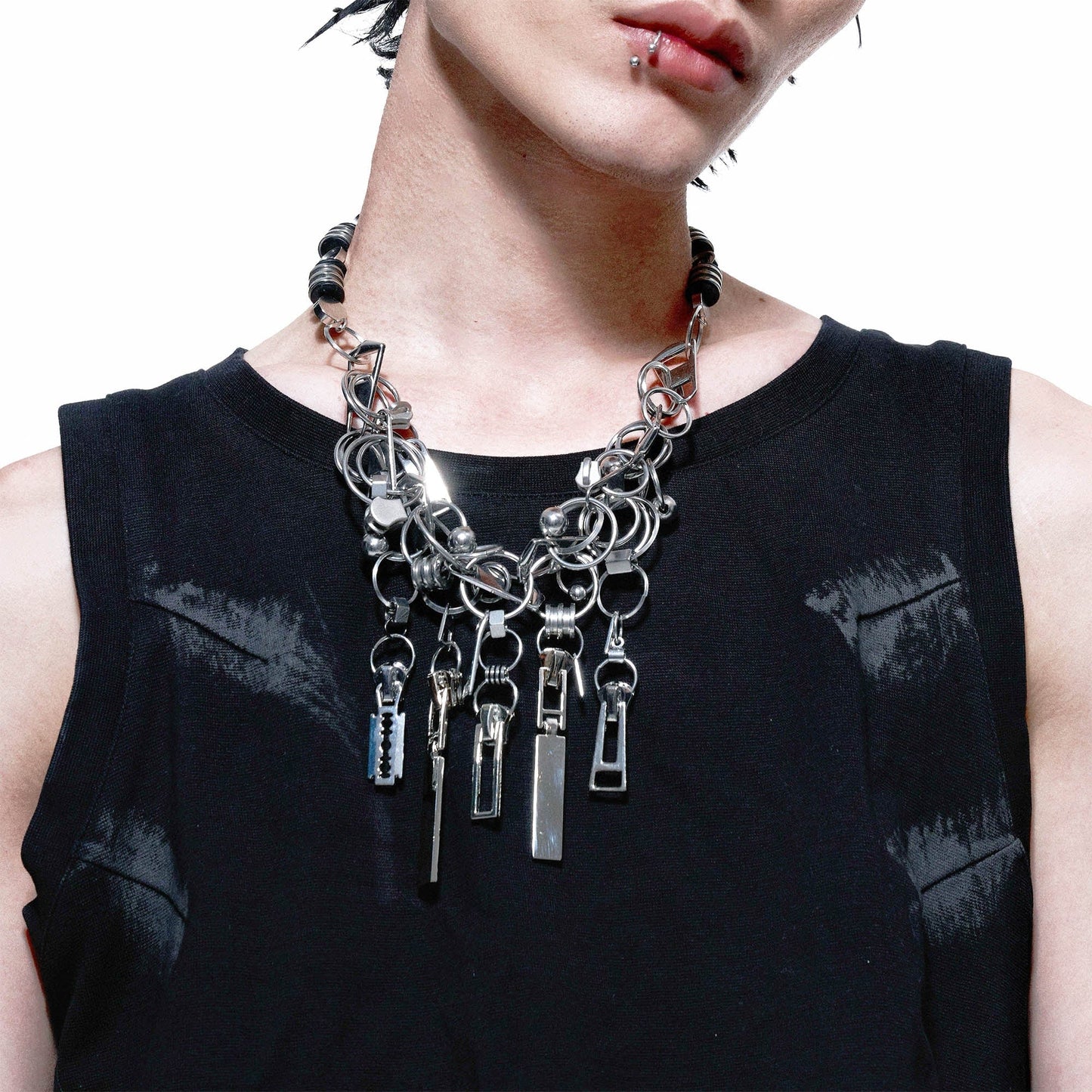 Chic Divergent Zipper Chain Necklace - unique charms necklace - Avant-Garde Zipper Chain Necklace with Unique Charms - Main view