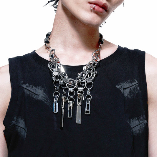 Chic Divergent Zipper Chain Necklace - unique charms necklace - Avant-Garde Zipper Chain Necklace with Unique Charms - Main view
