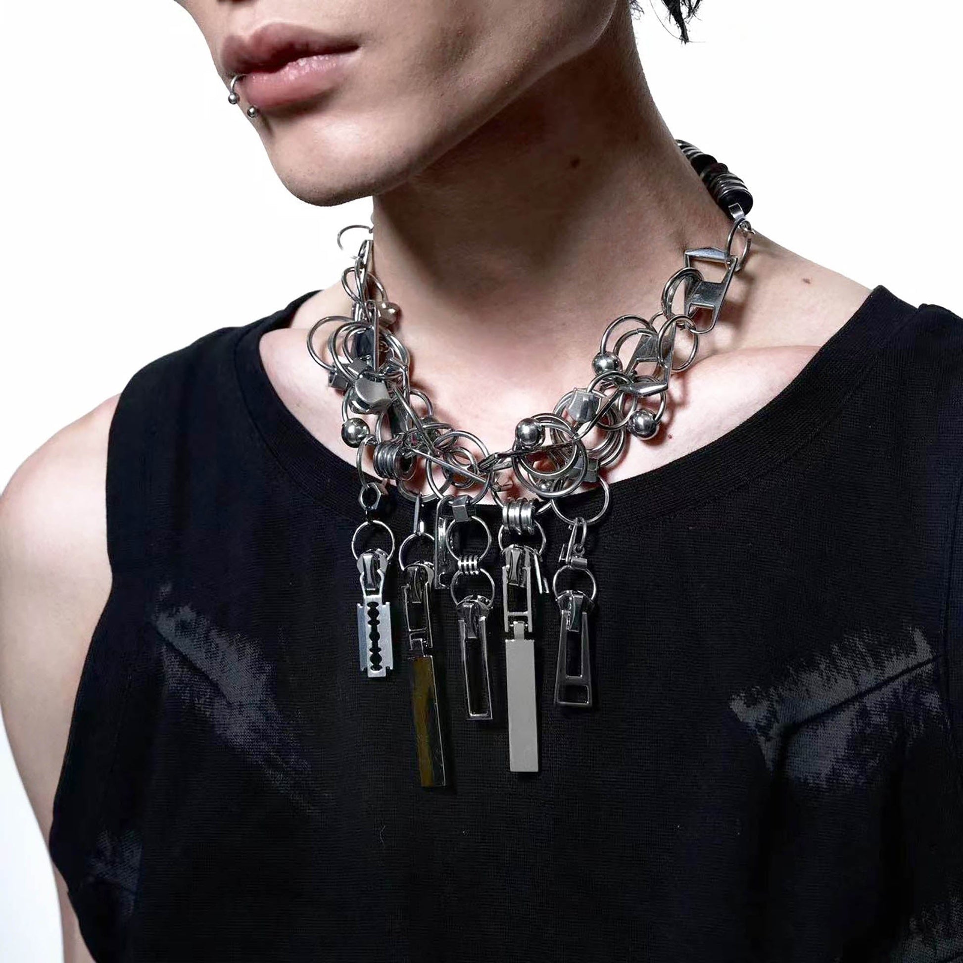 Chic Divergent Zipper Chain Necklace - zipper necklace - Avant-Garde Zipper Chain Necklace with Unique Charms - View 2