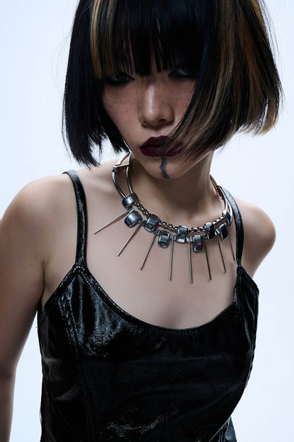 Chic Double-Strand Spiked Necklace -  adjustable length necklace - Double-Strand Spiked Necklace for a Bold Statement - View 3