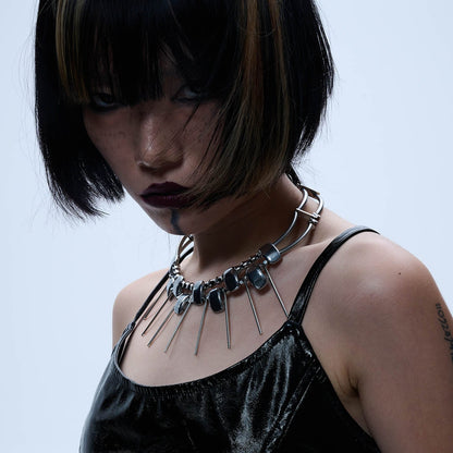 Chic Double-Strand Spiked Necklace - spiked necklace - Double-Strand Spiked Necklace for a Bold Statement - View 2