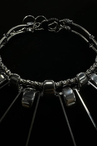 Chic Double-Strand Spiked Necklace -  techwear necklace - Double-Strand Spiked Necklace for a Bold Statement - View 7