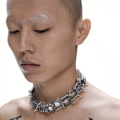 Chic Double-Strand Thorn Choker -  double-strand choker - Avant-Garde Double-Strand Thorn Choker for Bold Style - View 4