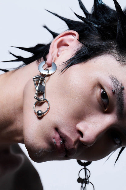 Chic Double-Zipper Earrings -  hoop earrings - Unique Double-Zipper Earrings with Detachable Pendants - View 4