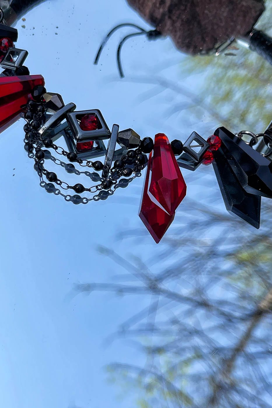 Chic Faux Leather Choker -  durable choker - Chic Faux Leather Choker with Red Gemstone - View 4