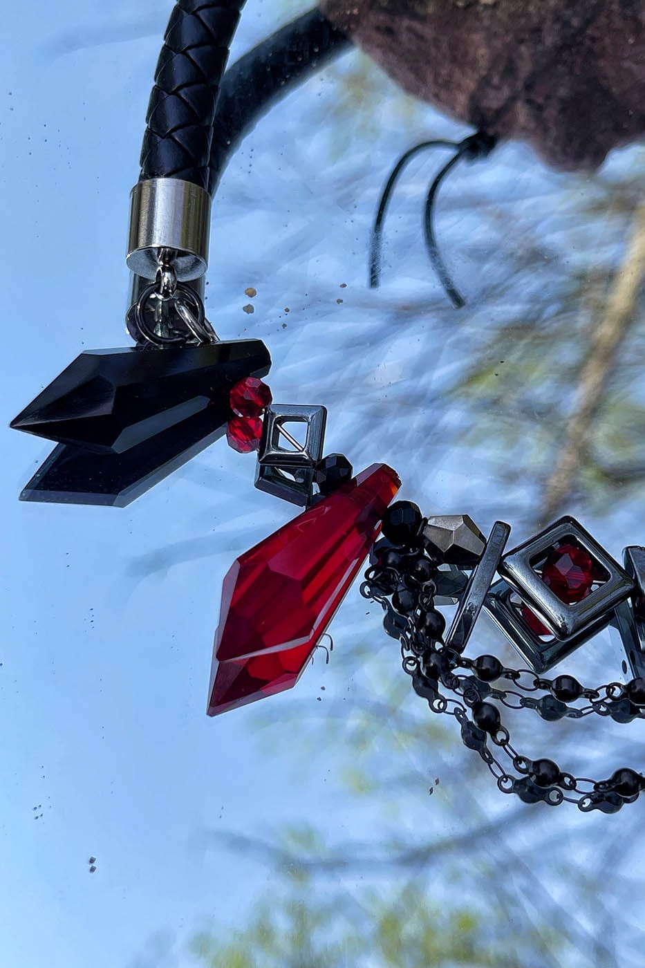 Chic Faux Leather Choker -  gothic choker - Chic Faux Leather Choker with Red Gemstone - View 5