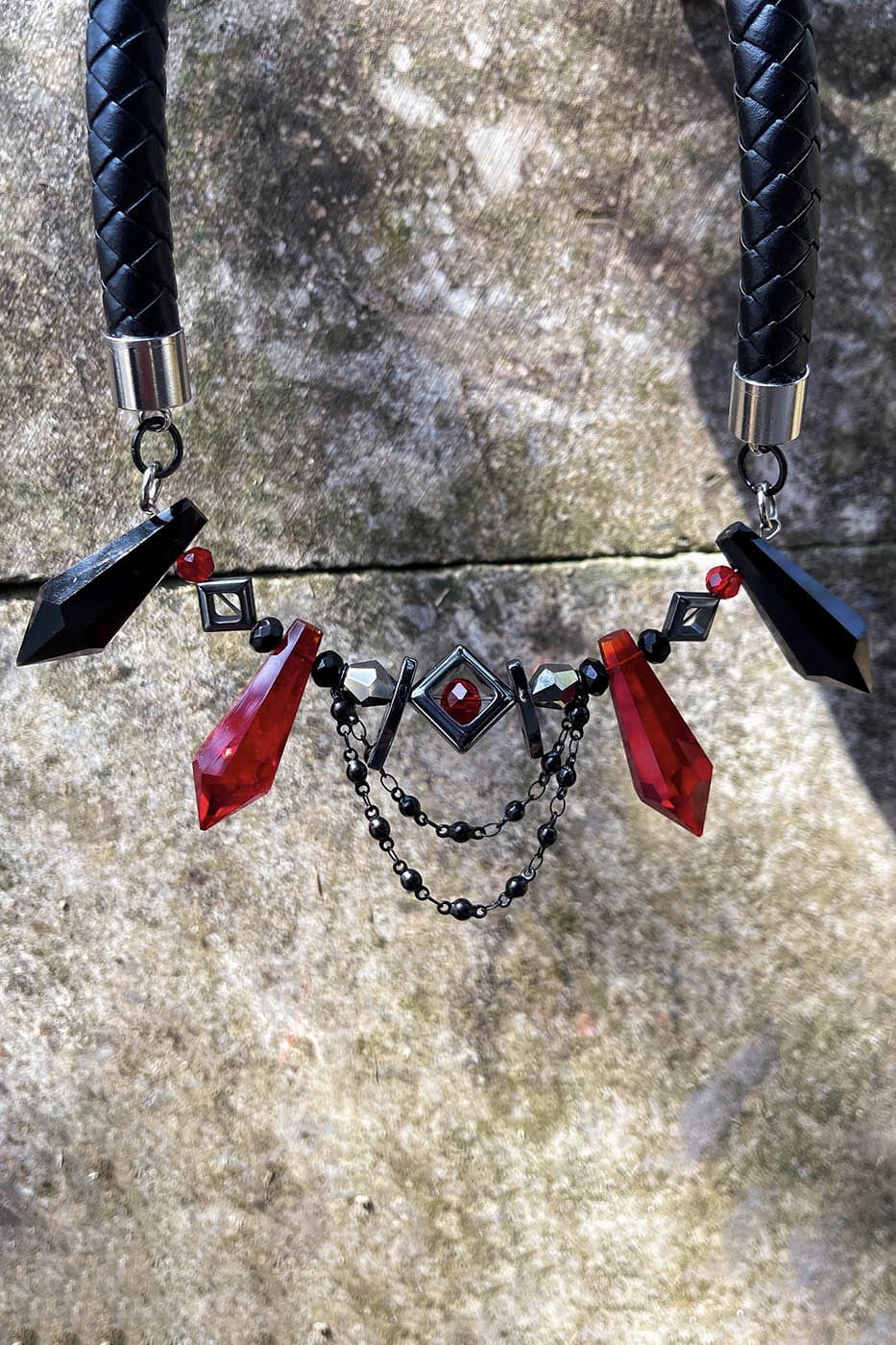 Chic Faux Leather Choker -  red gemstone - Chic Faux Leather Choker with Red Gemstone - View 6