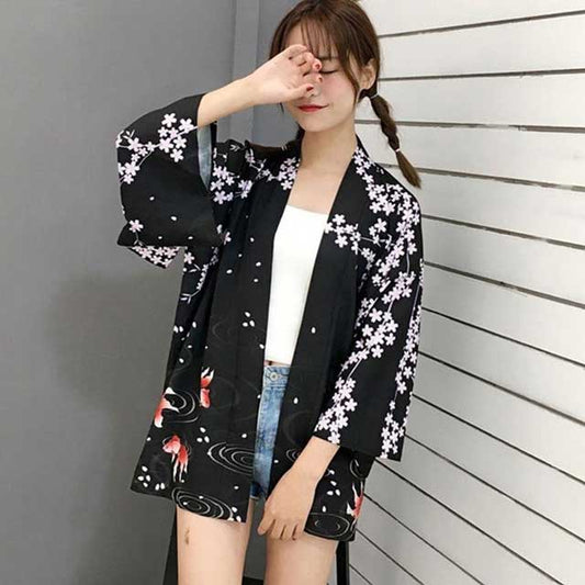 Chic Floral Kimono Cover-Up - cherry blossom kimono - Elegant Floral Kimono Cover-Up for Effortless Style - Main view