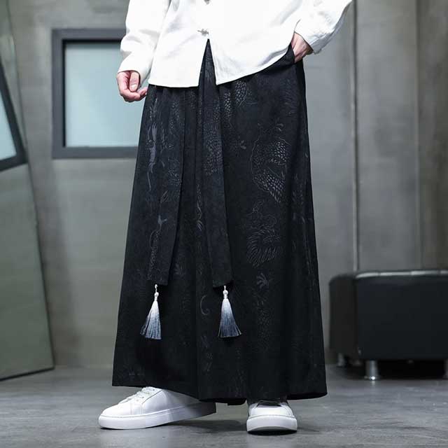 Chic Hakama-Inspired Pants -  convertible waistband trousers - Stylish Hakama-Inspired Wide-Leg Pants - View 4