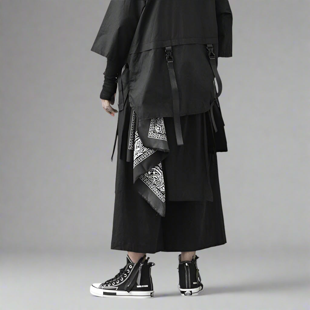 Chic Hakama-Inspired Trousers - harajuku streetwear - Hakama-Inspired Wide Leg Trousers for Effortless Style - View 2