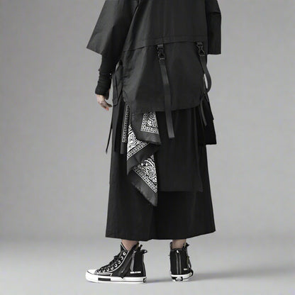 Chic Hakama-Inspired Trousers - harajuku streetwear - Hakama-Inspired Wide Leg Trousers for Effortless Style - View 2