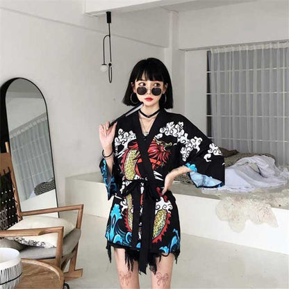 Chic Haori Style Jacket -  3/4 sleeve jacket - Stylish Haori Kimono Jacket with Dragon Print - View 4