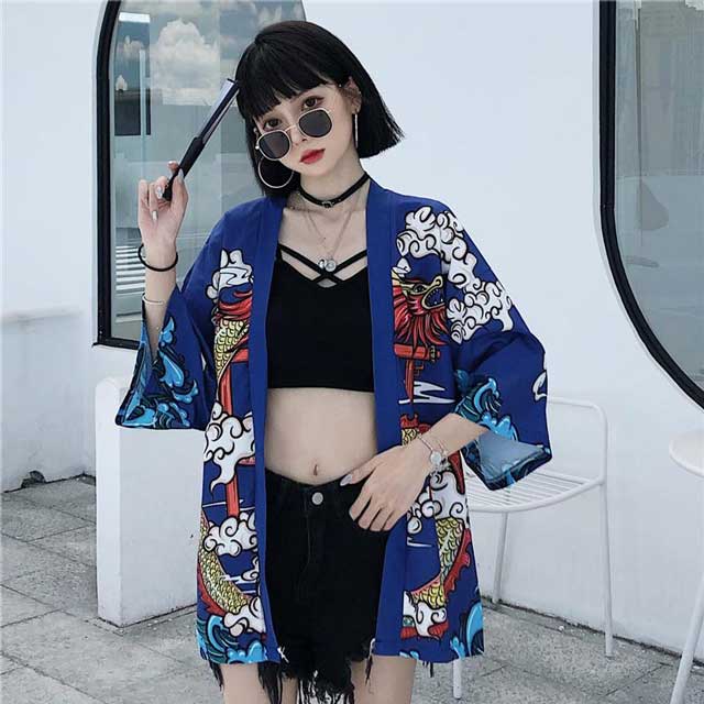 Chic Haori Style Jacket -  dragon print - Stylish Haori Kimono Jacket with Dragon Print - View 5