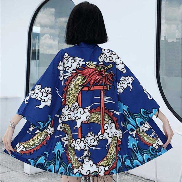 Chic Haori Style Jacket - haori jacket - Stylish Haori Kimono Jacket with Dragon Print - Main view