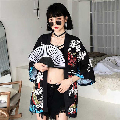 Chic Haori Style Jacket -  kimono cardigan - Stylish Haori Kimono Jacket with Dragon Print - View 6