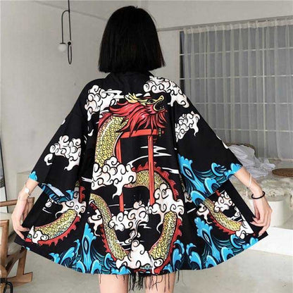 Chic Haori Style Jacket - New Arrivals - Stylish Haori Kimono Jacket with Dragon Print - View 2