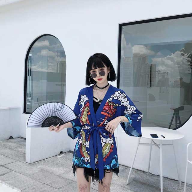 Chic Haori Style Jacket - stylish haori - Stylish Haori Kimono Jacket with Dragon Print - View 3