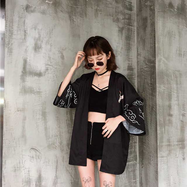 Chic Haori Style Revolution -  bold crane detailing - Chic Haori Style Street Fashion Jacket - View 3