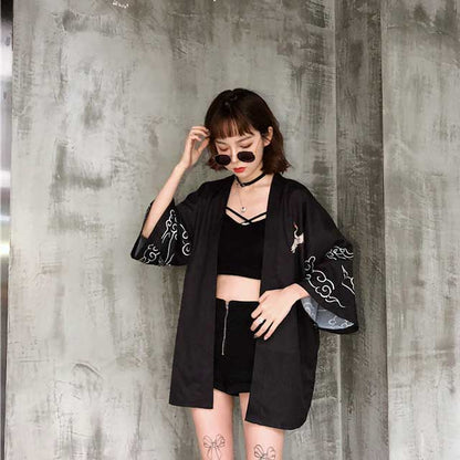 Chic Haori Style Revolution -  bold crane detailing - Chic Haori Style Street Fashion Jacket - View 3
