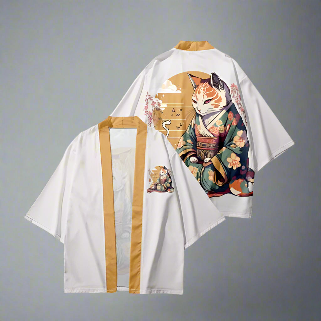 Chic Japanese Fashion Essentials -  kimono cardigan - Cat Print Haori Jacket for Effortless Style - View 7