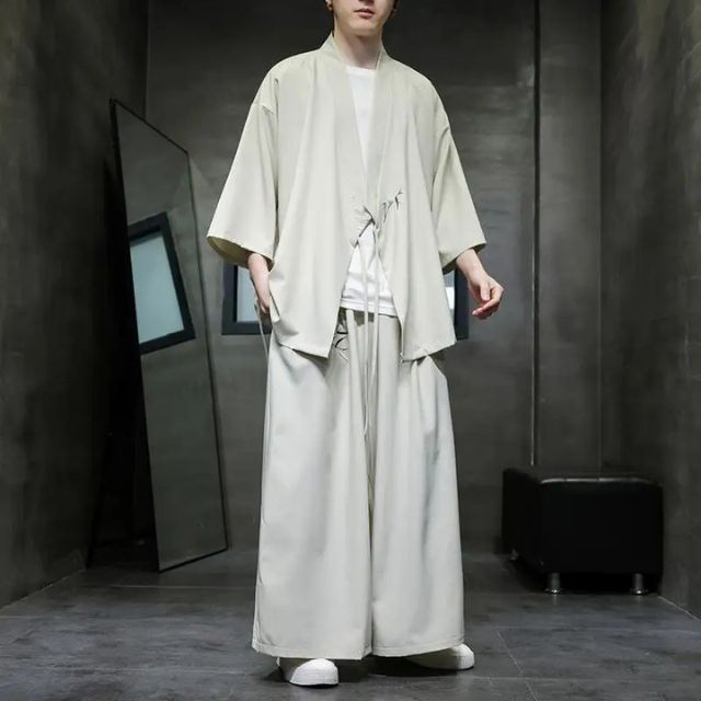 Chic Japanese Haori Ensemble -  hakama pants - Effortless Chic Japanese Haori Set for Versatile Wear - View 4