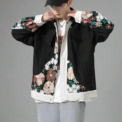 Chic Japanese-Inspired Outerwear -  chic outerwear - Unisex Japanese Coat with Floral Embroidery - View 3