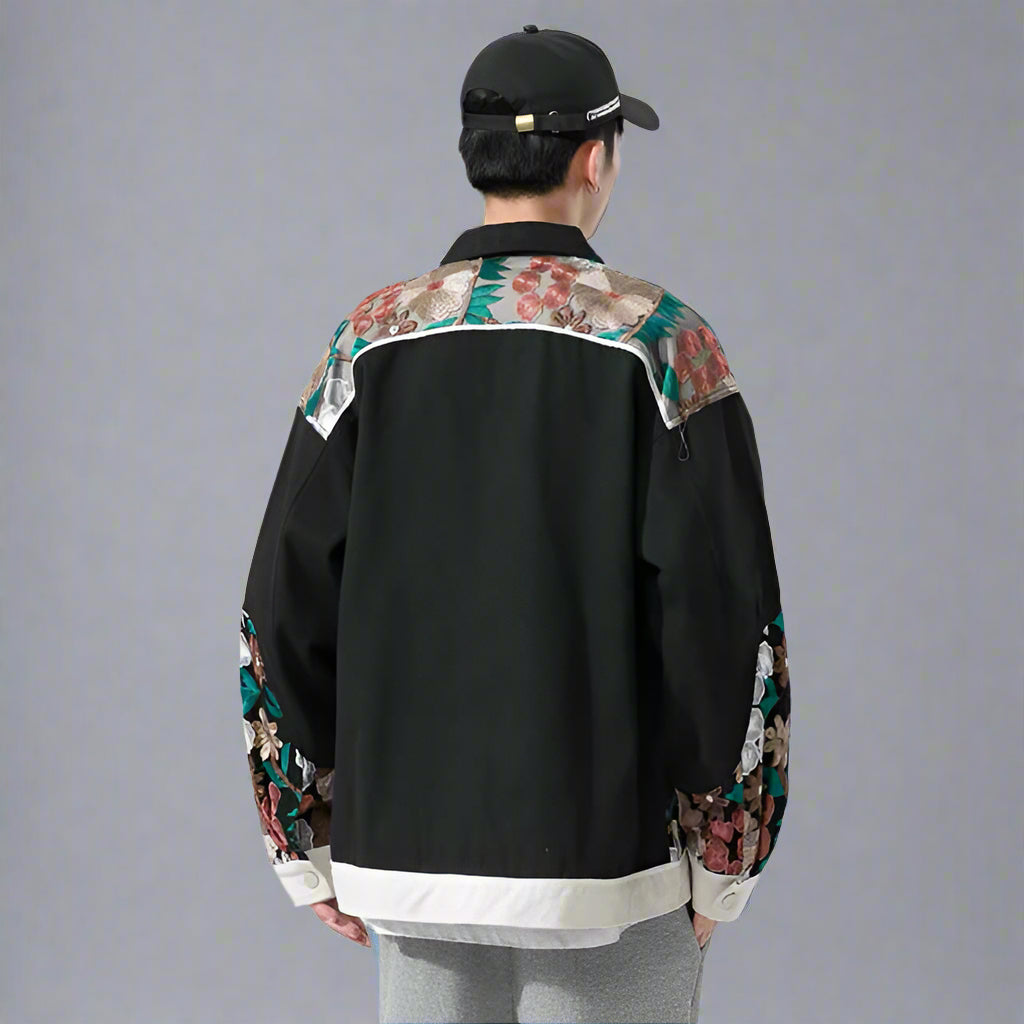 Chic Japanese-Inspired Outerwear -  embroidery jacket - Unisex Japanese Coat with Floral Embroidery - View 5
