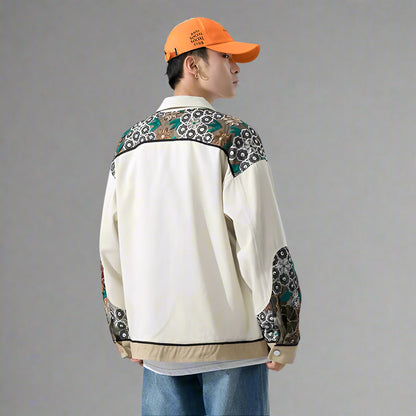 Chic Japanese-Inspired Outerwear -  floral jacket - Unisex Japanese Coat with Floral Embroidery - View 6