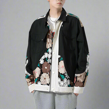 Chic Japanese-Inspired Outerwear - japanese coat - Unisex Japanese Coat with Floral Embroidery - Main view