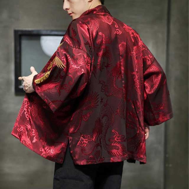 Chic Kimono Style Cardigan -  comfortable loose fit - Elegant Silk-like Kimono Cardigan for Men - View 3
