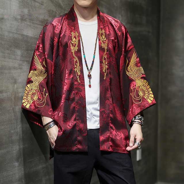 Chic Kimono Style Cardigan -  high-quality polyester cardigan - Elegant Silk-like Kimono Cardigan for Men - View 5