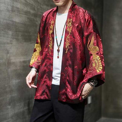 Chic Kimono Style Cardigan - kimono cardigan - Elegant Silk-like Kimono Cardigan for Men - Main view