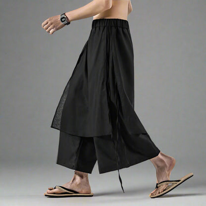 Chic Layered Hakama Trousers -  ankle length - Chic Layered Hakama Trousers for Effortless Style - View 3