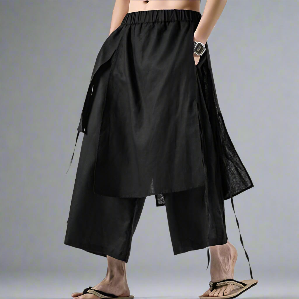 Chic Layered Hakama Trousers -  Japanese inspired trousers - Chic Layered Hakama Trousers for Effortless Style - View 4