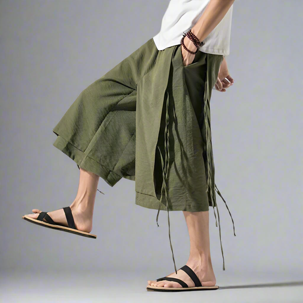 Chic Layered Japanese Shorts -  cotton linen - Stylish Layered Japanese Shorts for Comfort - View 5