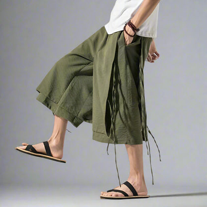 Chic Layered Japanese Shorts -  cotton linen - Stylish Layered Japanese Shorts for Comfort - View 5