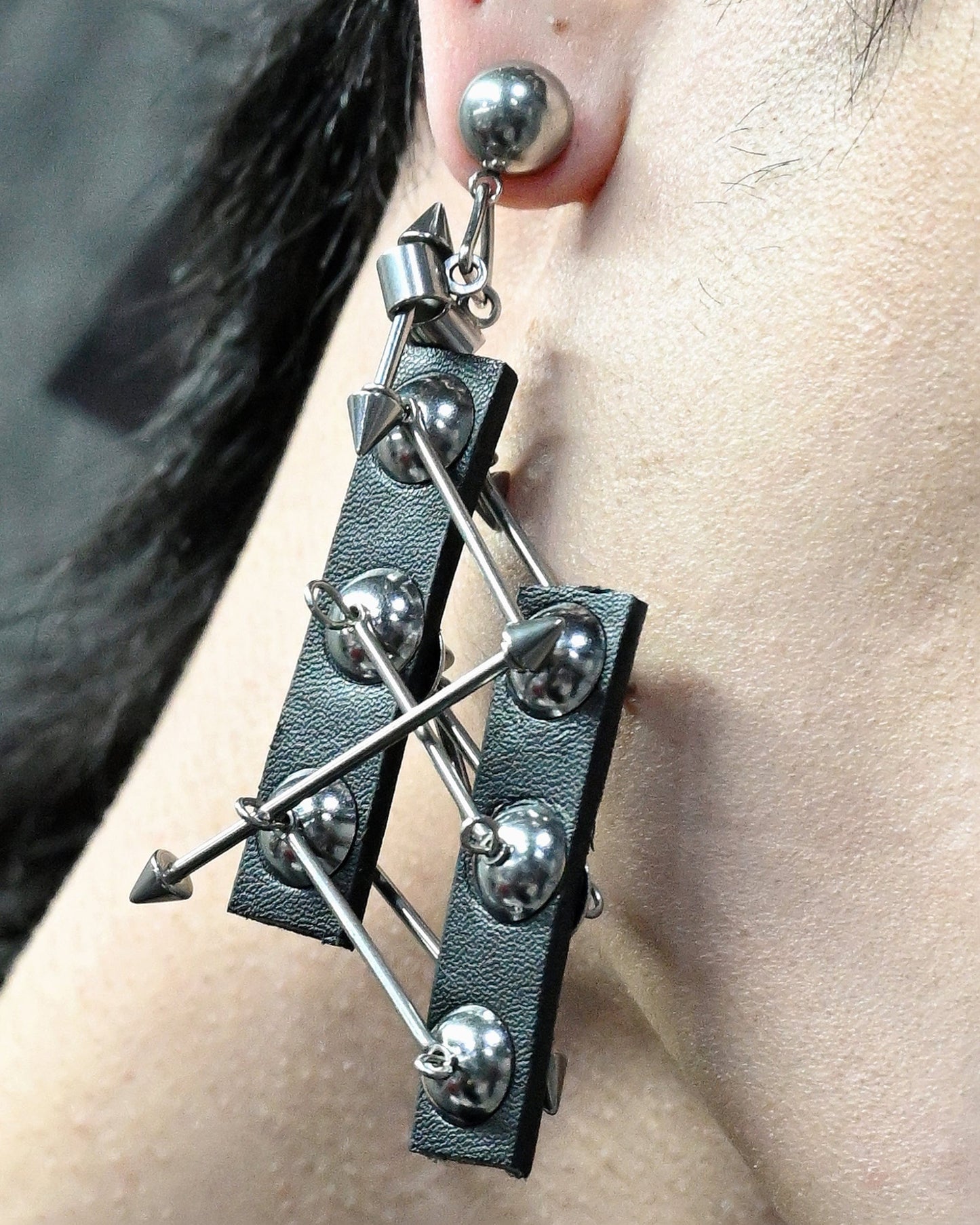 Chic Metallic Bead Ear Clips -  pu leather - Chic Metallic Bead Ear Clips for Bold Fashion Statements - View 7