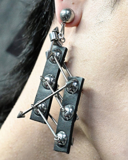 Chic Metallic Bead Ear Clips -  pu leather - Chic Metallic Bead Ear Clips for Bold Fashion Statements - View 7