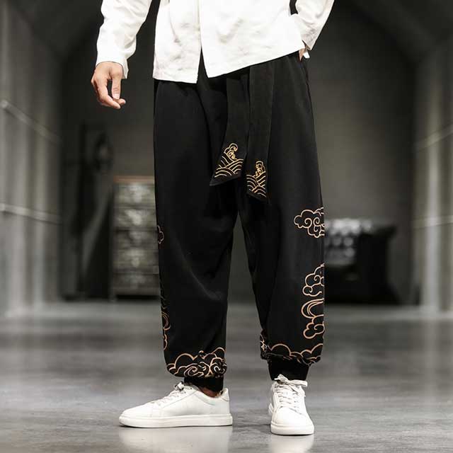 Chic Oriental Jogger Trousers -  casual wear - Stylish Wide Leg Japanese Jogger Trousers for Comfort - View 3