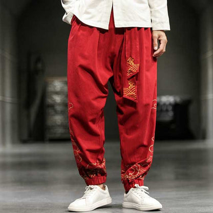 Chic Oriental Jogger Trousers -  comfortable pants - Stylish Wide Leg Japanese Jogger Trousers for Comfort - View 4