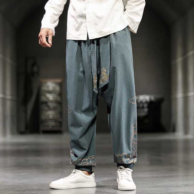 Chic Oriental Jogger Trousers -  cotton linen pants - Stylish Wide Leg Japanese Jogger Trousers for Comfort - View 5