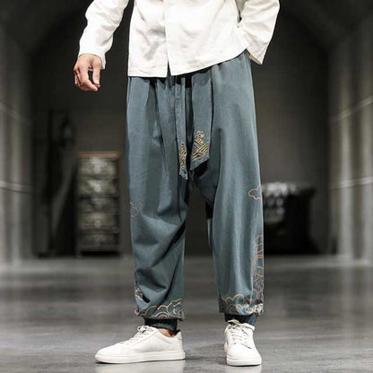 Chic Oriental Jogger Trousers -  cotton linen pants - Stylish Wide Leg Japanese Jogger Trousers for Comfort - View 5