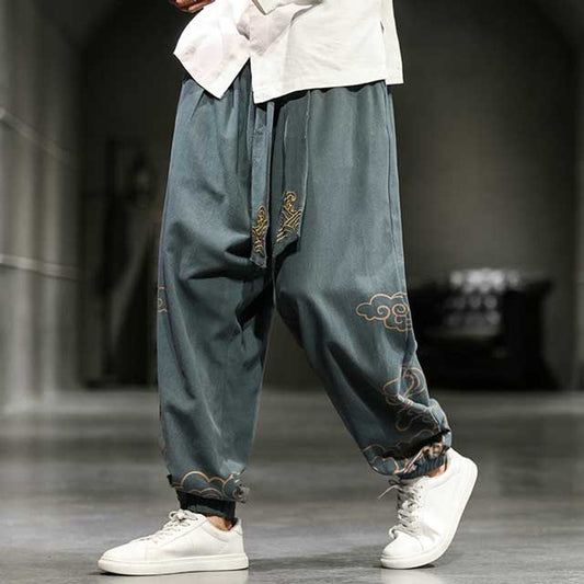 Chic Oriental Jogger Trousers - jogger trousers - Stylish Wide Leg Japanese Jogger Trousers for Comfort - Main view