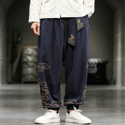 Chic Oriental Jogger Trousers - wide leg joggers - Stylish Wide Leg Japanese Jogger Trousers for Comfort - View 2