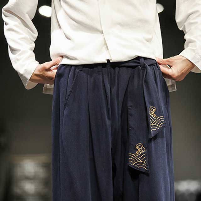 Chic Oriental Jogger Trousers -  wide leg pants - Stylish Wide Leg Japanese Jogger Trousers for Comfort - View 9
