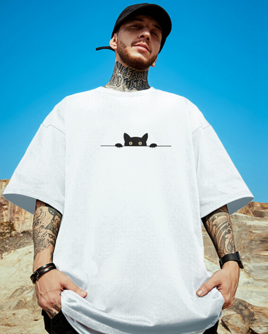 Chic Oversized Cat Graphic Tee - graphic t-shirt - Chic Oversized Cat Graphic Tee for Unique Style - Main view